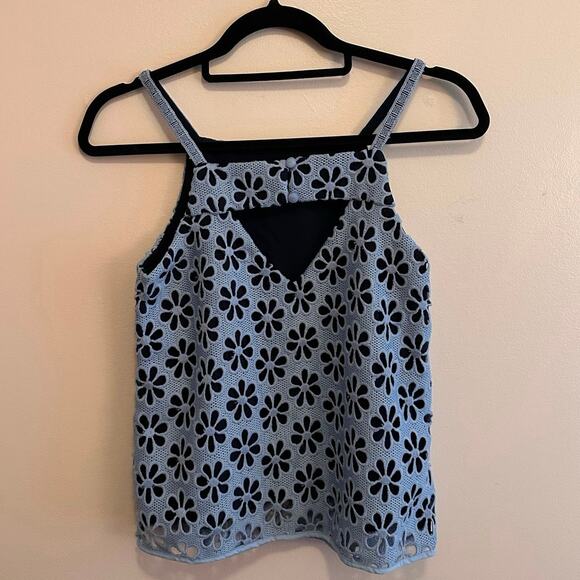 Anthropologie Maeve Daisy Cutout Eyelit Blue Tank Top Y2K 0 - Picture 4 of 10